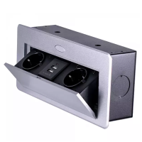 Подовжувач DC врізний на 2 розетки + 2 USB роз'єми з підйомною кришкою з округлими краями  Алюміній 