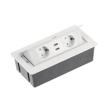 AE-PBSUC2GS-10 Подовжувач для офісу SOFT 2 розетки SCHUKO 2xUSB провід 1,5м з вилкою Білий