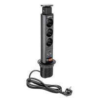 AE-BPW3S60U-20 Удлинитель GTV d 60 SCHUKO на 3 розетки, 2xUSB выдвижной Черный