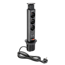 AE-BPW3S60U-20 Подовжувач GTV d 60 SCHUKO на 3 розетки, 2xUSB  висувний Чорний